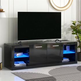 Modern TV Stand with 2 Tempered Glass Shelves, High Gloss Entertainment Center for TVs Up to 70'', Elegant TV Cabinet with LED Color Changing Lights f