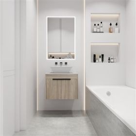 24 " Modern Design Float Bathroom Vanity With Ceramic Basin Set, Wall Mounted White Oak Vanity With Soft Close Door,KD-Packing,KD-Packing,2 Pieces Par