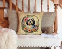 Havanese and Flowers Throw Pillow Machine Washable, Indoor Outdoor Decorative Pillow for Couch, Bed or Patio, 14Hx14W