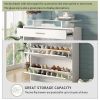 [VIDEO provided] Slim Entryway Organizer with 2 Flip Drawers, Tempered Glass Top Shoe Storage Cabinet with Drawer, Free Standing Shoe Rack with LED Li