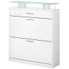 [VIDEO provided] Slim Entryway Organizer with 2 Flip Drawers, Tempered Glass Top Shoe Storage Cabinet with Drawer, Free Standing Shoe Rack with LED Li